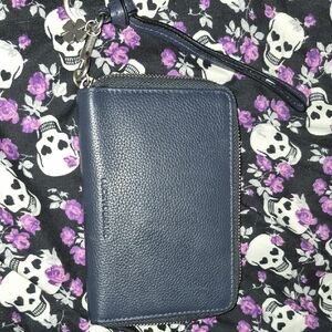 LUCKY  Dark Blue Leather Wristlet